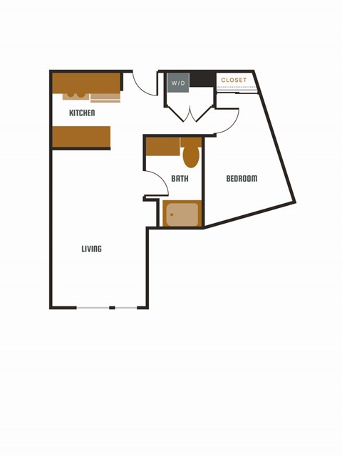 Floor plan for 1 bed, 1 bath, 672 sqft